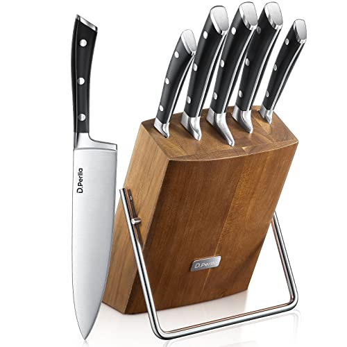 D.Perlla Juego de Cuchillos de Cocina 6 piezas, Cuchillos Cocina Profesional, Ultrafilo Set Cuchillos Cocina de Acero Inoxidable Alemán con Bloque, Mango Ergonómico