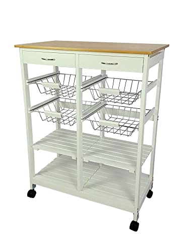 Mueble Gestion Carrito Verdulero frutero, Carro de Cocina de Cocina con Ruedas con 4 cestas extraibles 4 bandejas y 2 cajones Oporto 8 Color Blanco