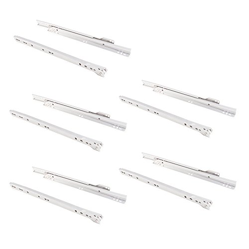 EMUCA - Guías correderas para cajones 300mm con extracción Parcial Color Blanco, Lote de 5 guías para cajones