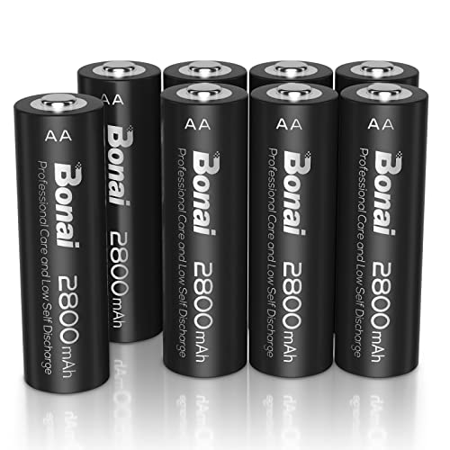Pilas Recargables AA, BONAI Alta Capacidad 2800mAh 1.2V 1200 Ciclos de Pilas AA Recargable NI-MH, Precargadas para los Equipos Domésticos (8 Piezas)