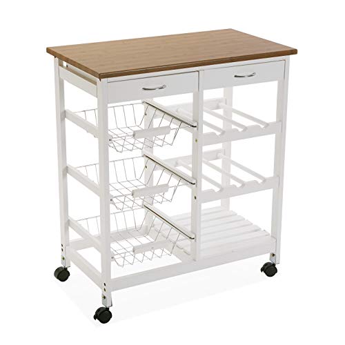 Versa Stamford Carro de cocina con ruedas, cajones y botellero, Verdulero con despensa y organizadores, Almacenaje de cocina, Medidas (Al x L x An) 76 x 37 x 66 cm, Madera, Color Blanco