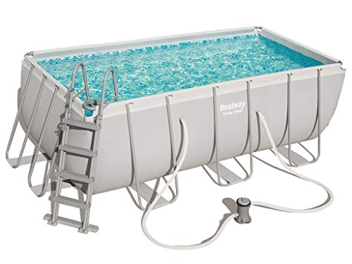 Bestway 56456 Power Steel – Piscina exterior rectangular 412 x 201 x 122 cm, bomba de filtrado, escalera y dosificador Chemconnect incluidos