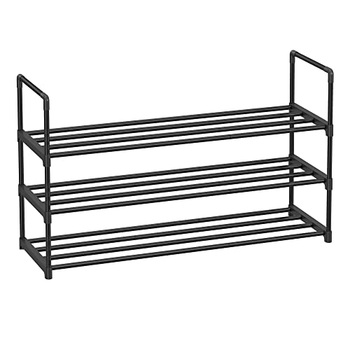 SONGMICS Zapatero de 3 Niveles, Estantería de Zapatos, Estantería de Metal, para 12 a 15 Pares de Zapatos, Estante Apilable, para Pasillo, Salón, Dormitorio, 30 x 92 x 55 cm, Negro LSA303B02