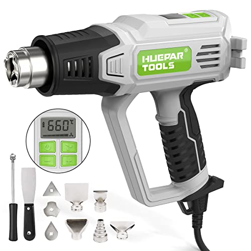 Huepar Tools HG01 Pistola de Aire Caliente con Pantalla LED, 2300W Decapadora Professional Ajustables de Temperatura 50-660 ℃ Pistola de Calor，10 Accesorios