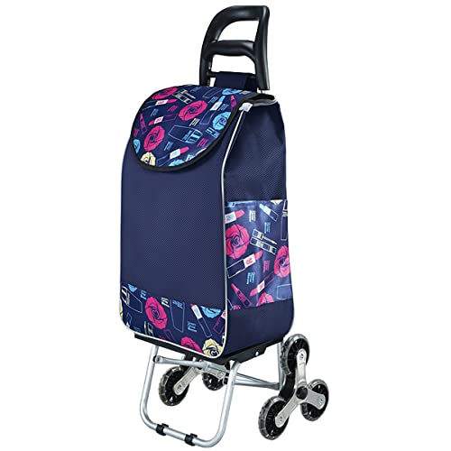 Carro de la Compra con 6 Ruedas Sube Escaleras, Capacidad de 40 litros，hermético, con Bolsa Oxford Desmontable,Carrito Compra Plegable de Aluminio (Blue 1)