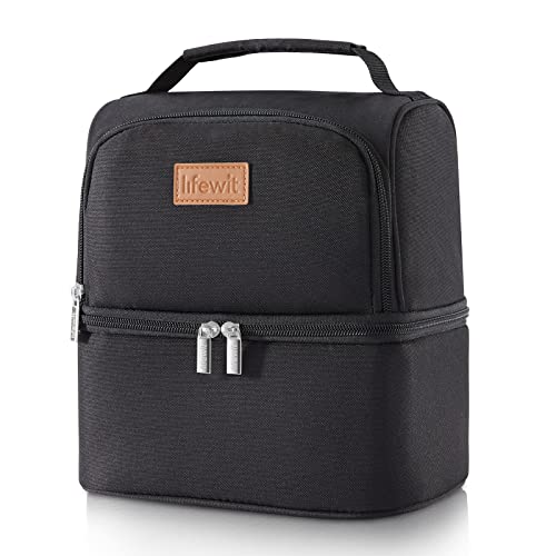 Lifewit Bolsa Isotérmica para el Almuerzo | Lunchbag de 7L con 2 Compartimentos | Para Adultos/Hombres/Mujeres/Niños | Nevera de Almuerzo Resistente al Agua, Hermética, Trabajo/Escuela/Picnic (Negra)