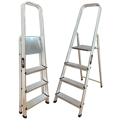 BTF Escalera de Aluminio Plegable Tijera 4 Peldaños | Resistente, ligera y antideslizante, ideal para el uso domestico. BTF-TJL104