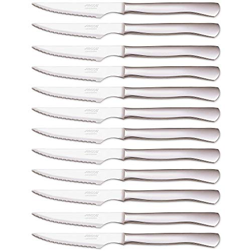 Arcos Cuchillos de Mesa - Juego de Cuchillos Chuleteros Cuchillos de Mesa Arcos, Monoblock de una pieza de Acero Inoxidable 110 mm, Color Plata (12 uds)
