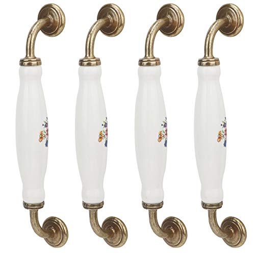 Paquete de 4 manijas de cerámica para cajón/tocador/armario blanco vintage, manija de aleación de zinc para puerta de gabinete de cocina, herrajes para muebles, espaciado de 160 mm