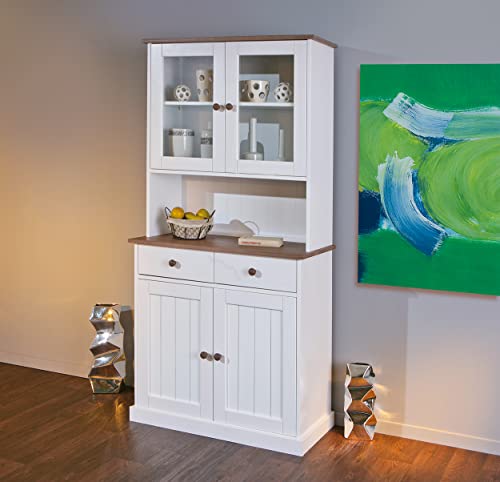 Inter Link Berlin Aparador con 4 Puertas y 2 cajones, Madera, Blanco, Pino, Bianco, 90x45x181 cm
