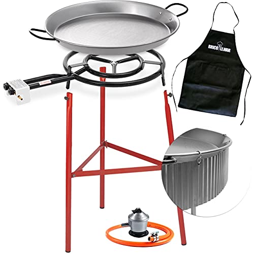 Set Paellero 500mm + Kit Paravientos (Paellera 60cm + Patas Reforzadas para Paellero + Regulador de Gas + Manguera Homologada + Delantal Negro de Regalo) (Set Paellero 500mm + Kit Paravientos)