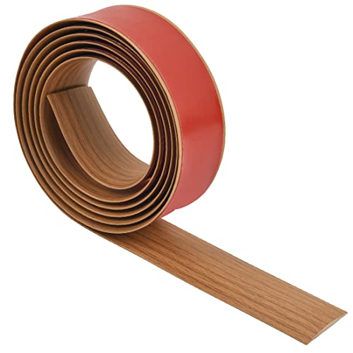 DODUOS 2m*4cm Tira Borde Suelo, Grano de Madera Marrón Perfil de Transición Plana, Tiras de Moldura de Puerta de Alfombra, Autoadhesivo para Suelo Tira de Transición de Piso