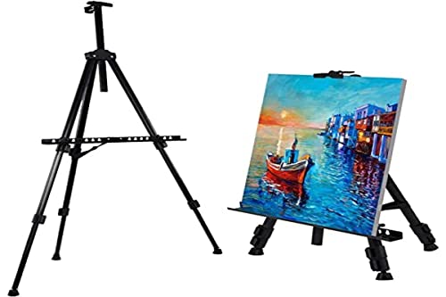 Caballete de aluminio de altura regulable de 60 a 162 cm, estable y ultraligero, caballete de mesa plegable y de campo con bolsa de transporte, multifuncional para color, póster (negro)