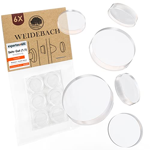 WEIDEBACH® 6x tope de puerta transparente, topes para puertas adhesivos 20x5 mm, tope de pared transparente autoadhesivo para baño, superficies de cristal, paredes, tope de puerta de pared de goma