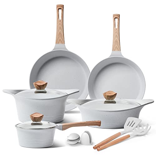 RIOVARM Juego de ollas y sartenes de inducción Juegos de utensilios de cocina de granito antiadherentes con tapa 11 piezas Esenciales de cocina sin PFOA con sartén Olla Cacerola