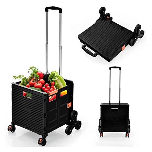 BAUBUY Carro de la Compra Plegable para Subir escaleras, Caja de comestibles, Carro de Arranque utilitario con asa telescópica y amp; Ruedas silenciosas para Viajes de Compras