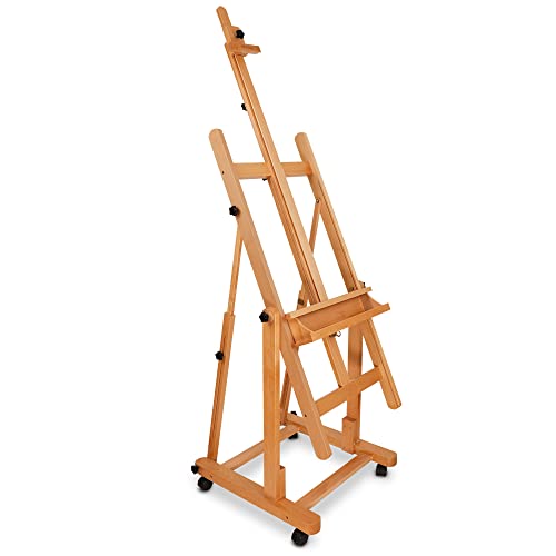 Artina Caballete de Pintura Verona - Caballete Profesional de Estudio con Ruedas - Caballete de Madera de Haya Maciza para lienzos hasta 210 cm