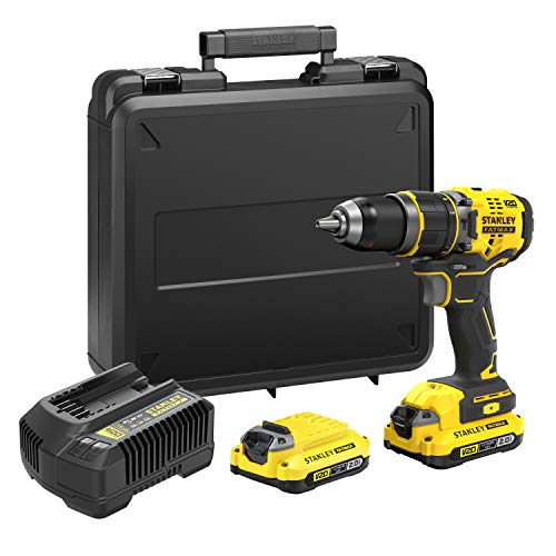 STANLEY FATMAX SFMCD721D2K-QW - Taladro percutor sin cable 18V, Motor sin escobillas, Incluye maletín, 2 baterías 2Ah y cargador Gama FATMAX V20