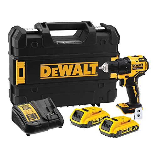 DeWalt DCD708D2T-QW - Taladro Atornillador sin Escobillas XR 18 V 13 mm 65 Nm con 2 Baterías Li-Ion 2.0 Ah y Maletín Tstak, 18 V, Negro/Amarillo
