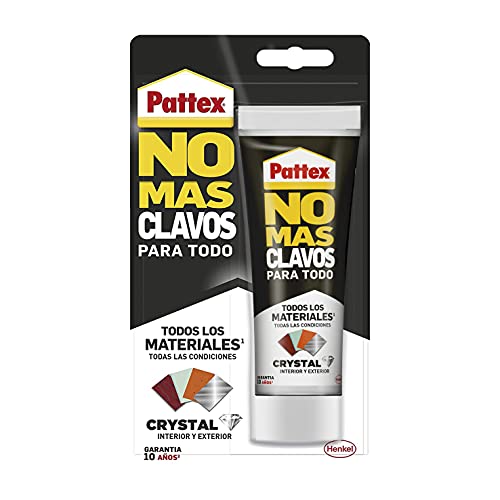 Pattex No Más Clavos Para Todo Crystal, adhesivo de montaje resistente a temperaturas extremas, pegamento fuerte en superficies húmedas, adhesivo transparente, 1 tubo x 90 g
