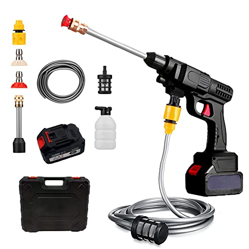 Pistola de Alta Presión Portátil Batería 15000mAh autonomía 45 min, Set de Pistola Lavadora Inalámbrica 25V MAX 430 PSI, Sin Cables, Recargable con Accesorios para Limpiar Coche, Jardín y Terraza