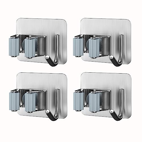 YUEHAO Colgador Escobas y Fregonas Adhesivo,Para Almacenamiento De Herramientas De Trapeador y Escoba,Autoadhesivo De Acero Inoxidable Sin Perforación,Para Jardín De Cocina Garaje Baño Oficina
