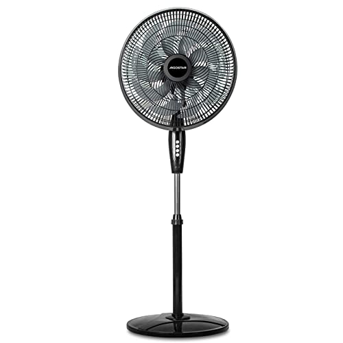 Aigostar Eastand - Ventilador de Pie con 9 Aspas, 45 W, 3 Velocidades, Oscilante 70°, Altura Ajustable de 105 a 125 cm, Ventilador Silencioso, para Estancias de Hasta 35㎡, Base Estable