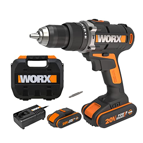 | Taladro percutor compacto 20 V Máx. Worx | WX372 | 50 Nm | Incluye 2 baterías de 2.0Ah, cargador y maletín | Reversible | 2 velocidades mecánicas | Luz LED