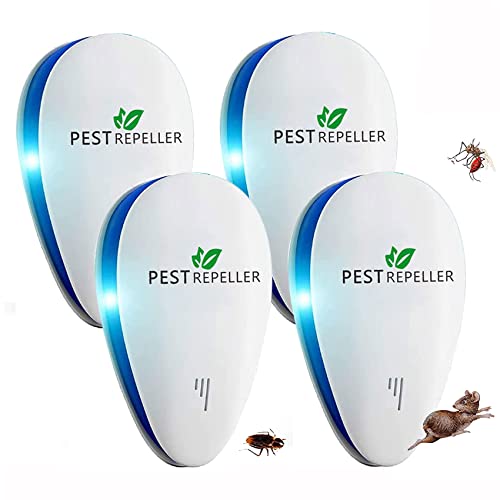 Repelente Ultrasónico de Plagas,Electrónico Repelente Mosquitos Insectos para Interiores Anti Cucarachas, Moscas,Mosquitos,Ratones,Arañas,100% Inofensivo para Mascotas y Humanos (4 Paquetes)