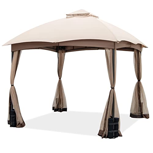 COSTWAY Carpa Plegable 3x3, Cenadores para Jardin 4 Partes Laterales Mosquitera con Cremallera, Pergolas de Jardin con Doble Techo, 4 Bolsas de Arena, Patio, Jardín, Césped y Terraza