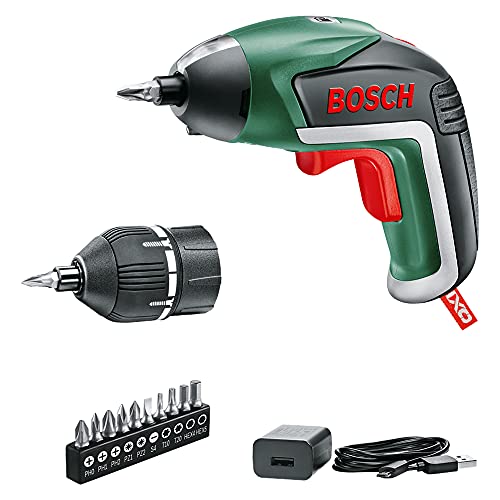 Bosch Home and Garden 06039A800U Atornillador IXO(5.ª generación, batería integrada de 3,6 V, Accesorio de par de Giro, 10 Brocas, Cargador USB, en Caja de carton) -Amazon Edición, Classic Green