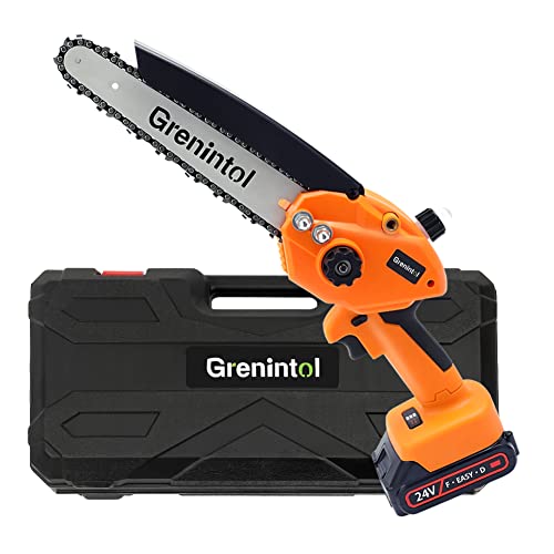 Grenintol Mini Motosierra Bateria, 8 Pulgadas Motosierra Eléctrica Recargable, Motosierra Eléctrica Brushless, 2 Baterías 2.0Ah, 10m/s Velocidad Cadena para Ramas, Rboles, Patio, Hogar, Jardín