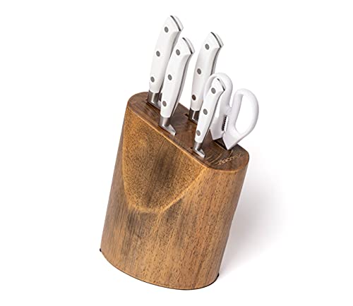 ARCOS Set Cuchillos Forjados 5 piezas - Acero Inoxidable Nitrum, 3500 gr, Mango Ergonómico Polioximetileno POM, Serie Riviera Blanc, Hoja delgada con un borsuave característico, Color Blanco