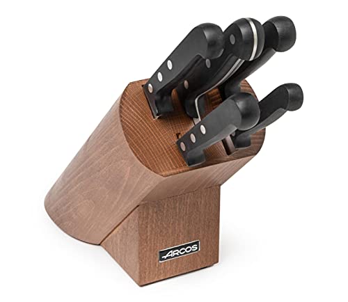 Arcos Serie Universal - Juego de Cuchillos de 5 piezas en Caja de Regalo (5 Cuchillos), Hoja de Acero Inoxidable NITRUM, Mango de Polioximetileno (POM), Bloque de madera, Color Marrón