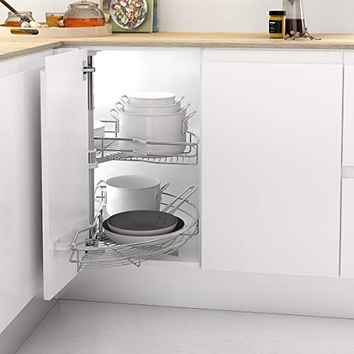 Menage Confort SEMICIRCULAR 180º Bandeja para esquinero de Cocina, Metal, Cromo, Ancho Puerta 500mm / Alto Producto 630-730mm