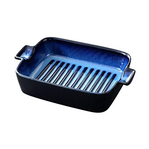Placa de porcelana Oídos de cerámica para el hogar Bandeja para hornear, rectangular Creativo Placa de queso para hornear Horno Horno Microondas Horno Disponible 9 pulgadas Azul Cena familiar, Servici