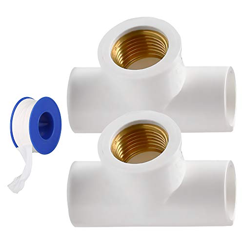 YOFASEN Conectores adaptadores de accesorios de tubería de PVC de 2 piezas - Conectores en T de rosca hembra, 25 mm - con cinta de sellado de plomería
