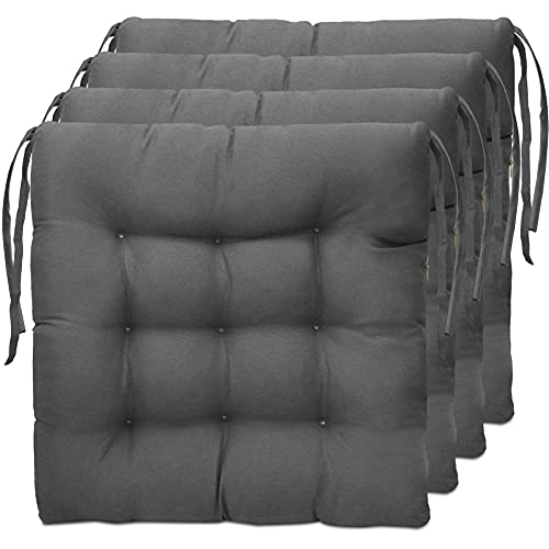 Tesosy Pack 4 Cojines para Sillas, Cojín Decorativo de Asiento 40 x 40 x 3.5 cm con Correas de Sujeción, ​Poliéster, 9 Pespuntes, Ideal para la Decoración de Jardín, Gris, Fabricado en España
