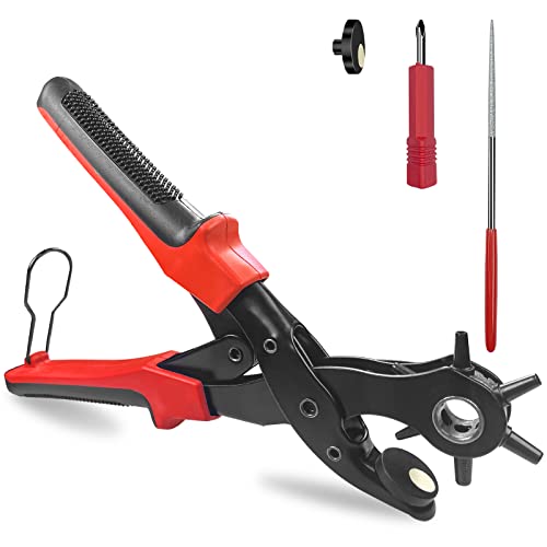 Newaner 2-4.5 mm alicate sacabocados con 6 redondo orificios, Pinza de troquelado giratorios, sacabocados cuero, agujeros cinturon, para perforar tarjetas, correas de reloj, cartón, zapatos de cuero