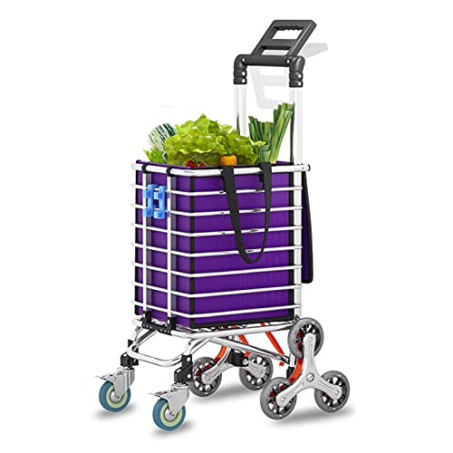 Carro De La Compra Con 8 Ruedas Para Subir Escaleras, Carrito Compra Plegable De Aluminio,con Bolsa De La Compra Oxford Desmontable Y Cable Elástico Para El Hogar Y La Oficina ( Color : Purple )