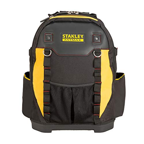 Stanley 1-95-611 - Mochila portaherramientas, 50 compartimientos, Correa de hombro acolchada, Asas ergonómicas, Nylon 600 Denier, Cierre de doble cremallera, Negro, Talla única