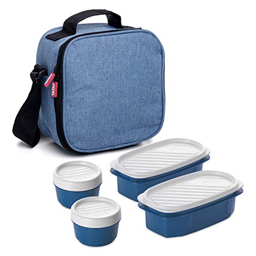 Tatay Urban Food Casual, Bolsa Térmica Porta Alimentos, con 4 Tuppers Herméticas (2 x 0.5L, 2 x 0.2L), Color Denim Blue. Medidas 22.5 x 10 x 22 cm, 3L de Capacidad