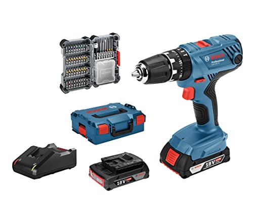 Bosch Professional 18V System Taladro percutor a batería GSB 18V-21 (incl. batería de 2x2,0 Ah, juego de accesorios de 40 piezas, en L-BOXX 136) - Amazon Exclusive Set