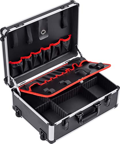 Meister Carro de herramientas vacío, 460 x 350 x 190 mm, con ruedas, compartimentos individuales, 15 bolsas de herramientas con bandas de goma, 15 kg, estabilizador de aluminio