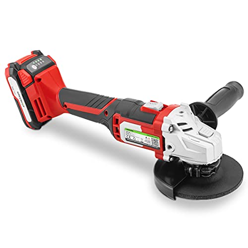 GREENCUT AMG200L – Amoladora angular de batería, 20V, con disco de 115-125mm, velocidad de 7500rpm, batería de litio de 2.0Ah y cargador rápido incluidos, rojo