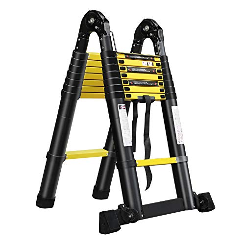 Aufun Escalera telescópica de Aluminio Plegable 5M, Antideslizante, diseño telescópico, soporta hasta 150 kg (2,5m + 2,5m)