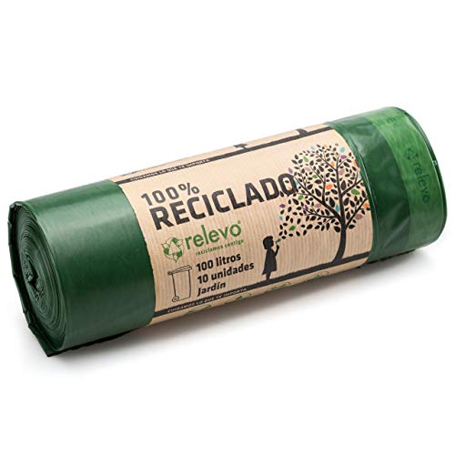 Relevo 100% Reciclado Bolsas de Basura, extra resistentes 100 L, 10 bolsas