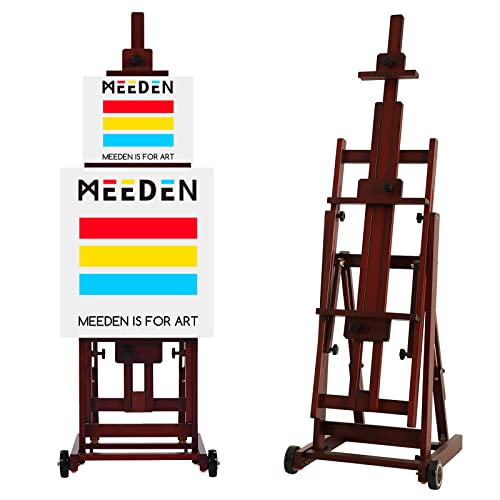 MEEDEN Multifunción Estudio Caballete,H-Frame Caballete,Pintura Caballete,Artista Caballete,Piso Caballete,Caballete de Madera Maciza de Haya con Ruedas Delanteras,Lienzos de Hasta 196cm (77