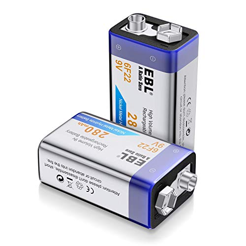 EBL 9V Pilas Recargables 280mAh NiMH Precargada Baja Autodescarga Larga Duración para Microfono Inalambrico Alarmas de Humo Dispositivos Médicos Juquetes y Relojes