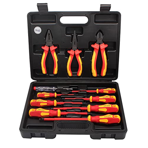 CCLIFE 11 piezas Destornilladores Aislados VDE, Juego Alicates Electricista, Buscapolos Electricista 1000V y Destornilladores Phillips y Destornillador Plano
